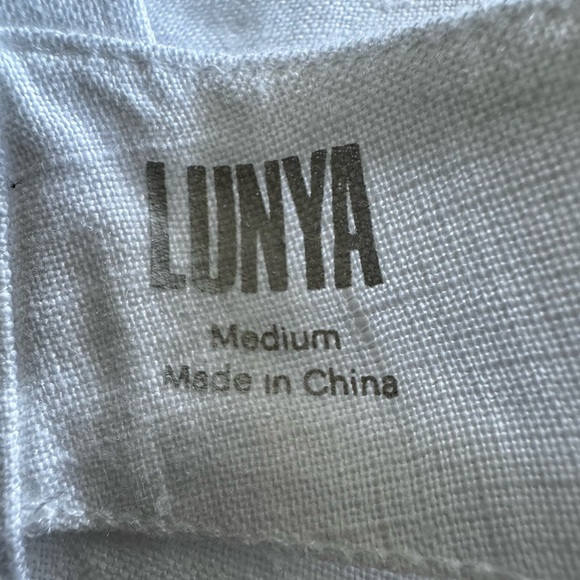 LUNYA Woven Linen Crossback Tank Medium Sincere White Cropped Top Pajama Lounge - Picture 9 of 10